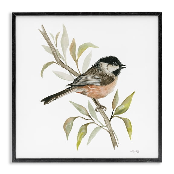 Stupell Industries Farmhouse Sparrow on Branch Black Framed Giclee Art, 12 x 12, by Cindy Jacobs