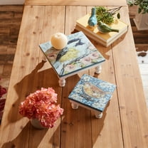 Melrose Wooden Floral Bird Pedestal Decorative Trays - 11.75" - Set of 2