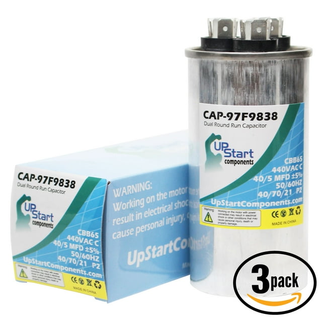 3-Pack 40 / 5 MFD 440 Volt Dual Round Run Capacitor Replacement for GE 97F9838 - CAP-97F9838, UpStart Components Brand