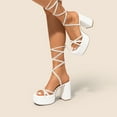 thumbnail image 4 of BURUDANI Women's Lace Up Platform Heels Rhinestone High Strappy Chunky Sandal, 4 of 9