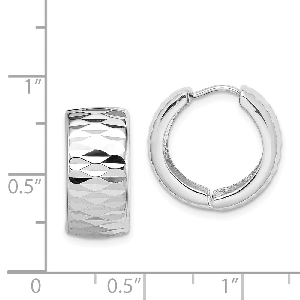 FB Jewels Solid Sterling Silver Satin Finish Diamond-Cut Hinged Hoop Earrings 