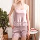 thumbnail image 2 of Mujeres Seda Pijamas Conjunto Pantalones Cortos Suspendente Casual V-Cuello Camisola Superior, Hielo Seda Encaje Recorte de Dos Piezas de Ropa de Dormir, Pijama Suave Conjunto para las Mujeres con Su, 2 of 9