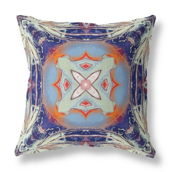16" Indigo Orange Geo Tribal Suede Throw Pillow