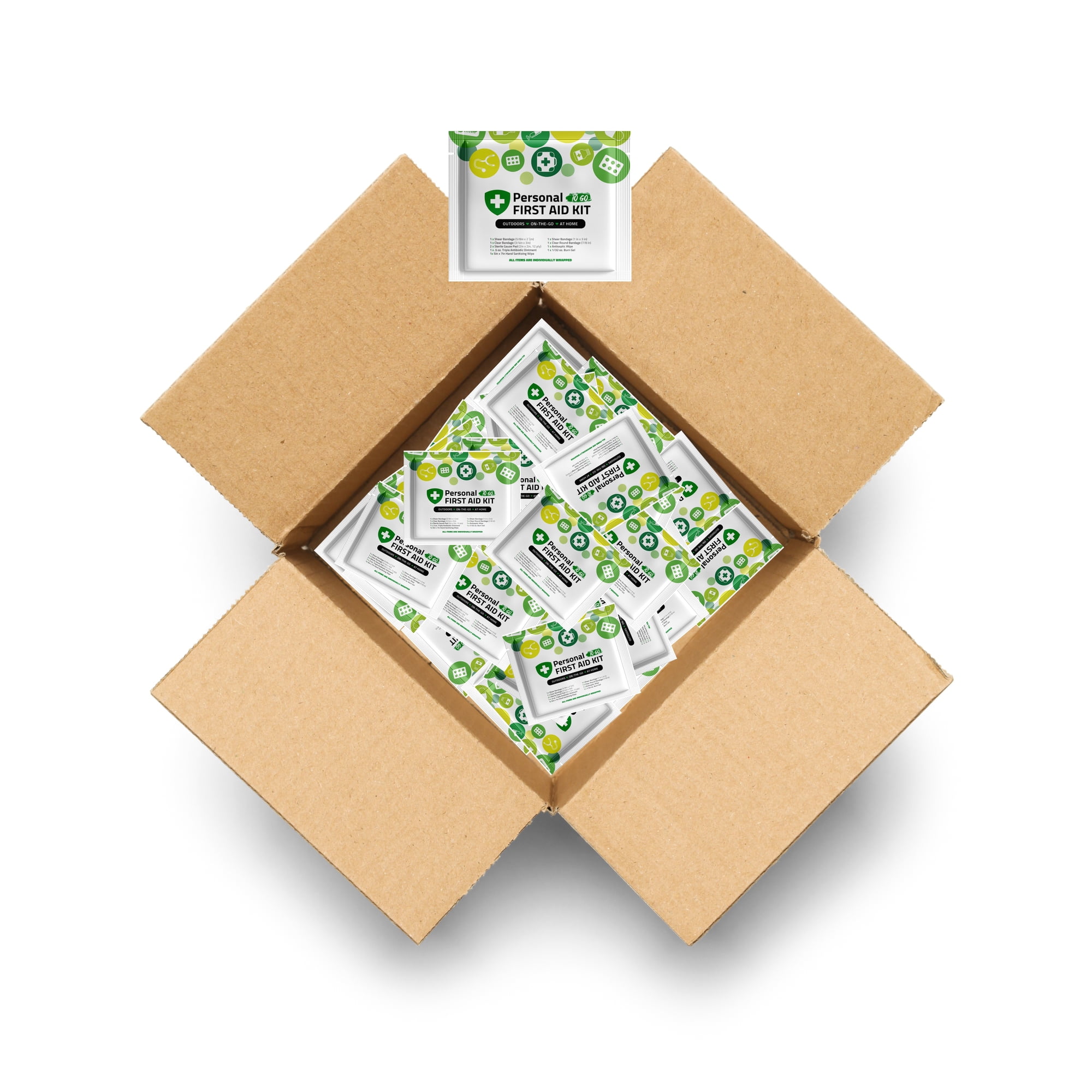 Portable Travel Size First Aid Kit - 60 Pack Case | Perfect for Home, Office, Car, School, Business, Travel, Hiking, Hunting, and Outdoors | Individually Wrapped First Aid Products (Green)