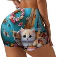 thumbnail image 1 of Balery Whimsical Cats and Flowers Scene Pantalones cortos de entrenamiento estampados para mujer, sin costuras, ajustados, para gimnasio, yoga, correr, deportes, ejercicio activo, fitness.-X-Large, 1 of 8