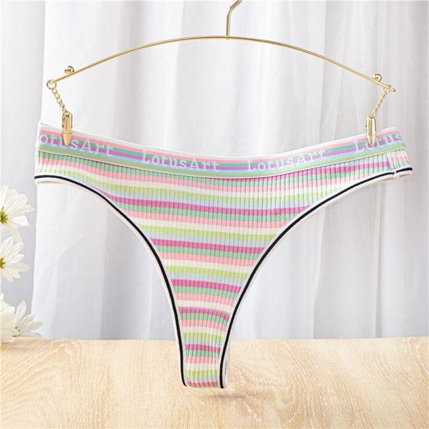 FINETOO 3 Unids/Set Mujeres Tangas De Algodón Sin Costuras Tanga Sexy Bragas Coloridas Rayas Lencería M-XL Ropa Interior Femeninapangjing