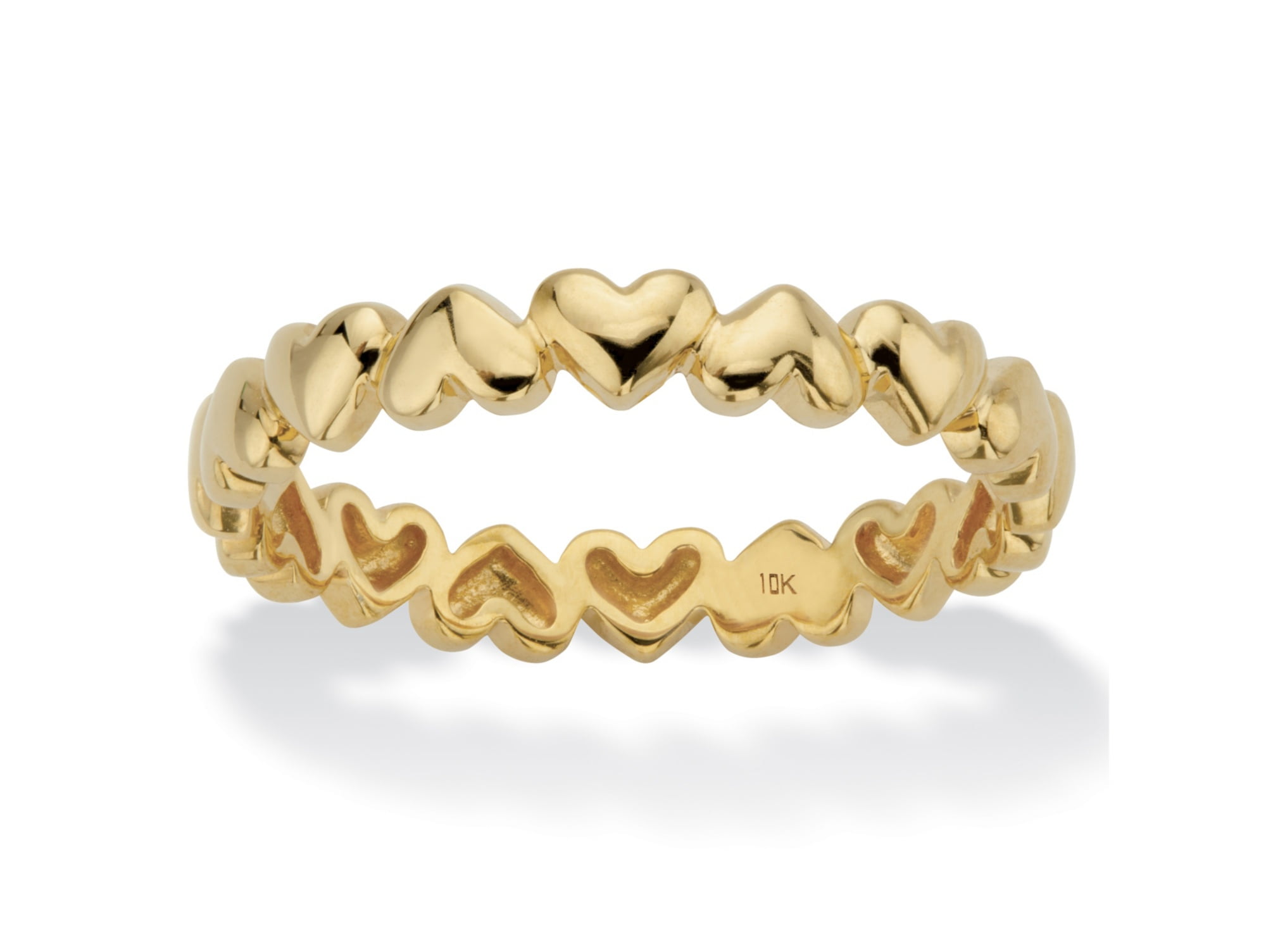 14K Solid Yellow Gold Polished Heart Top Design Stackable Fashion Ring