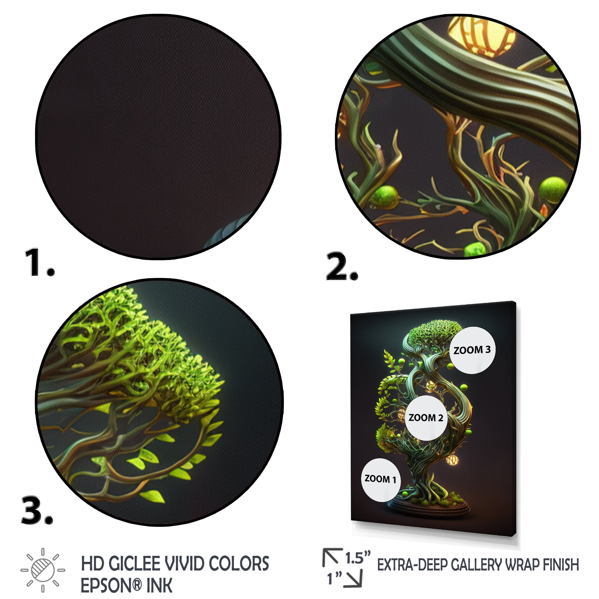 Designart Neon Bonsai Swirl Tree II Canvas Wall Art