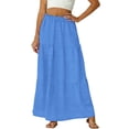 thumbnail image 5 of Vibrex Women's Skirt Women's Solid Color Hollow Out Splicing Skirt Women's High Waist Skirt Women's Multi-layer Pleated Long Skirt Perfect For Dancing,Dating,Dinners,Travel,Vacation_Blue_S, 5 of 8