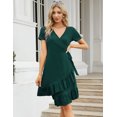 thumbnail image 3 of Kitsin Women's Short Sleeve Wrap Dress Summer V Neck High Waist Flowy Tiered Ruffle Party Midi Dresses with Belt, 3 of 8