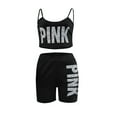 thumbnail image 3 of Lovelywholesale Pink Letter Print Crop Top Shorts Set, 3 of 4