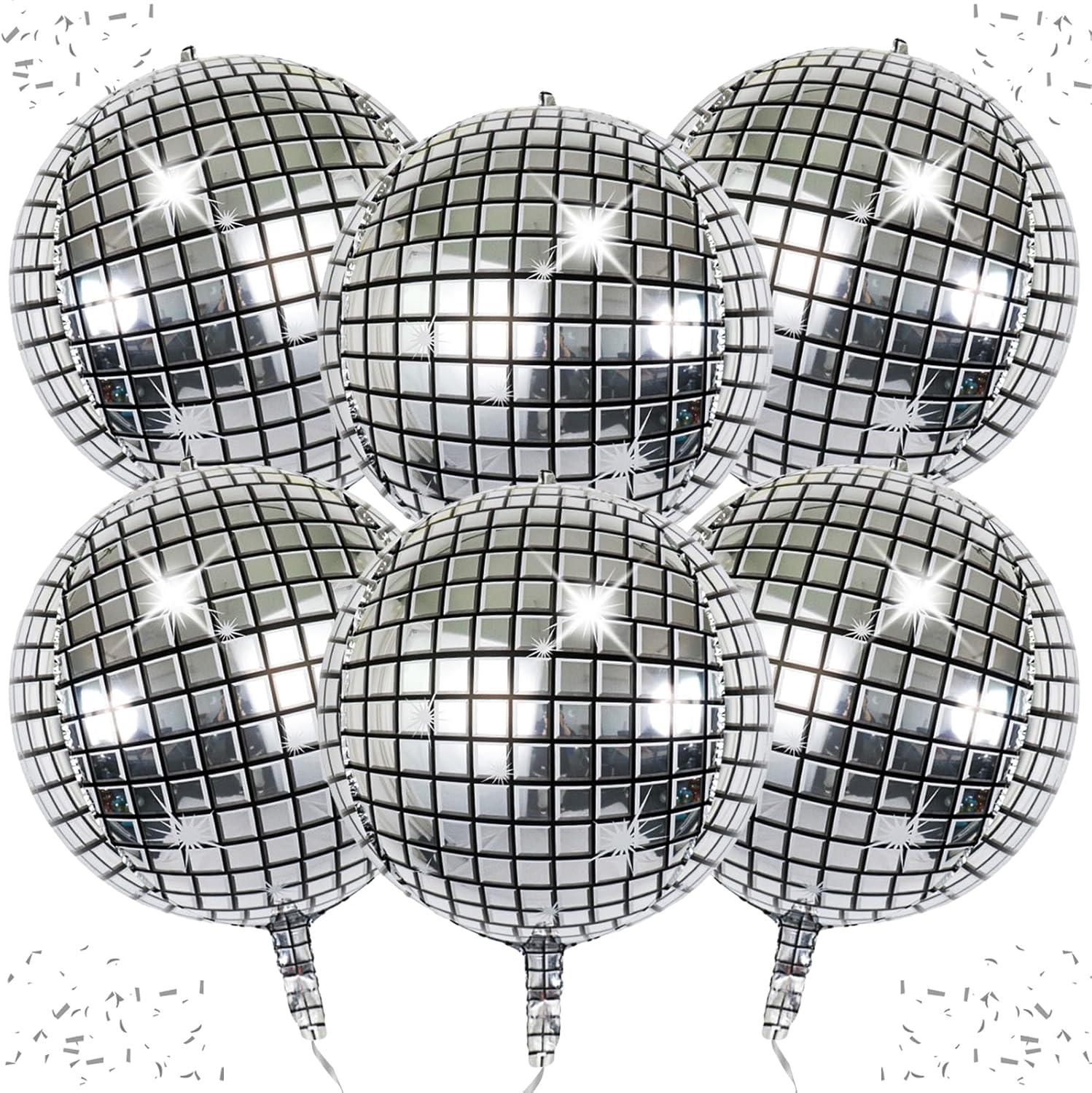 6-pack 22-inch silver 4 disco ball balloons - 90s dance queen party decorations