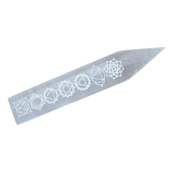 Selenite Crystal Charging Plate, Chakra Engraved Pointed Selenite Stick Bar