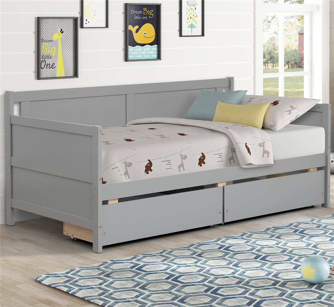 UHOMEPRO Twin Daybed with Drawers, Heavy Duty Solid Wood Daybed Frame with Wooden Slats for Adults Teens Kids, Modern Bed Sofa Furniture for Living Room Guest Room, No Box Spring Required, L3955 - image 2 of 10