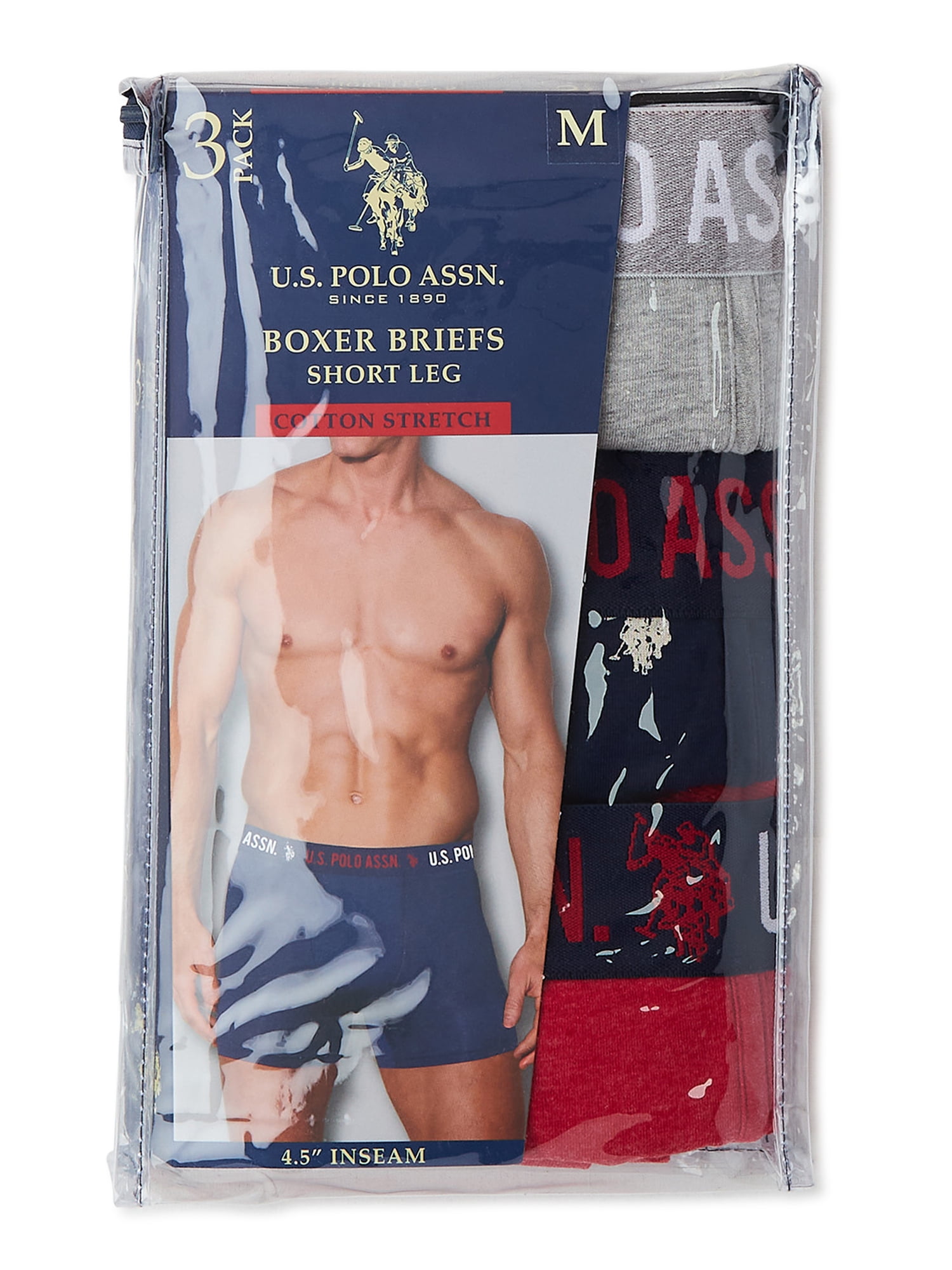 U.S. Polo Assn. Men's Cotton Stretch Mid Leg Boxer Briefs Underwear, 4.5  Inch, 3 Pack