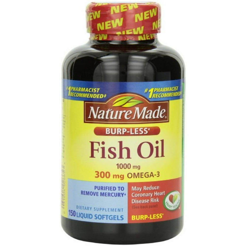 2 Pack Nature Made BurpLess Fish Oil, 1000mg, Liquid Softgels 150 ea