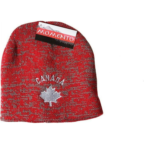 CANADA RED WITH GREY SPARKLES MAPLE LEAF ADULT TOQUE HAT CAP CANADIAN