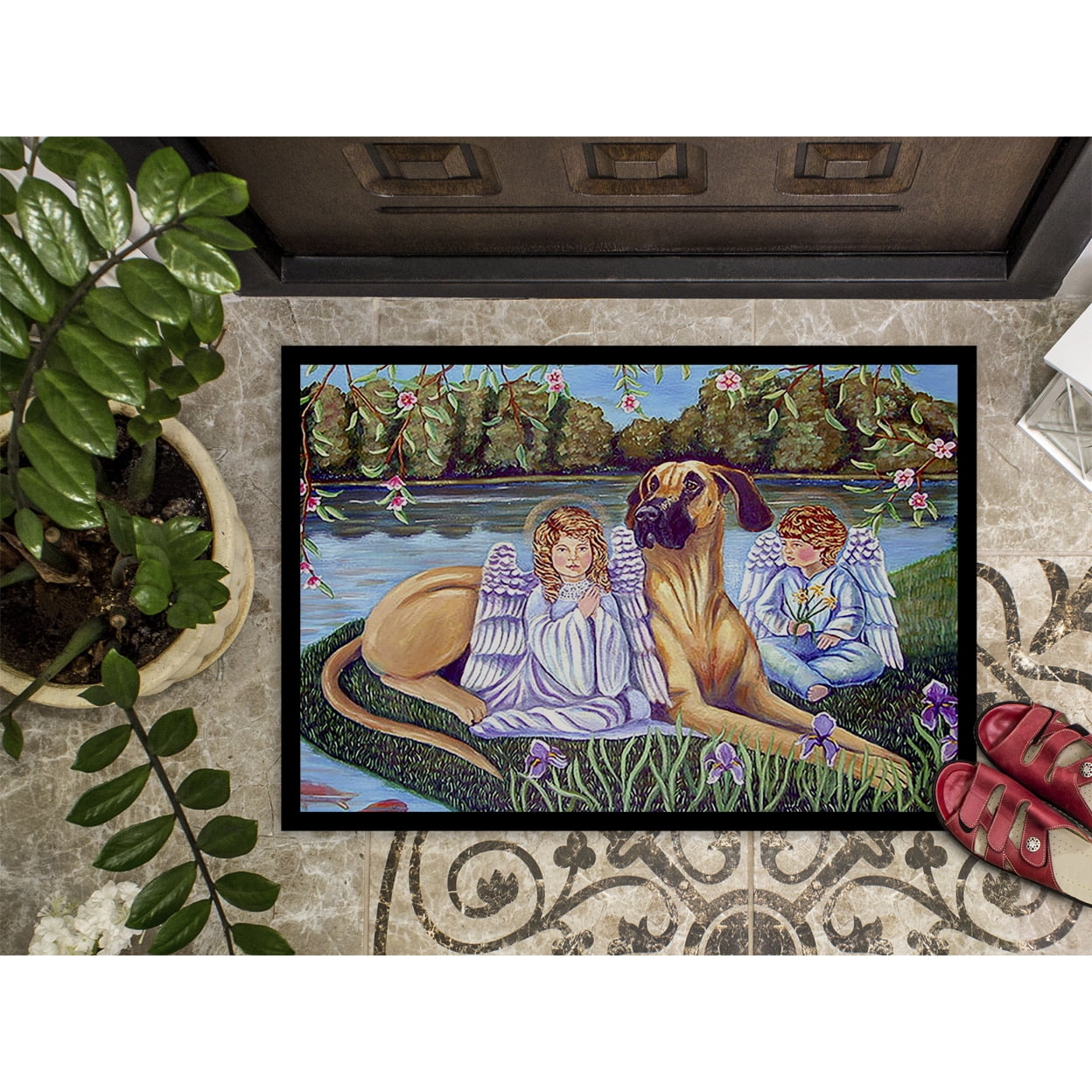 Carolines Treasures 7507JMAT Angels with Great Dane Doormat 24x36 36"L x 24"W multicolor