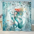 thumbnail image 2 of Mermaid Shower Curtain for Kids, Green Teal Beach Shower Curtain Set for Bathroom, Sea Ocean Fish Fabric Shower Curtain Restroom Bathtub Decor Accessories with Hooks 72X 72 inch, 2 of 5