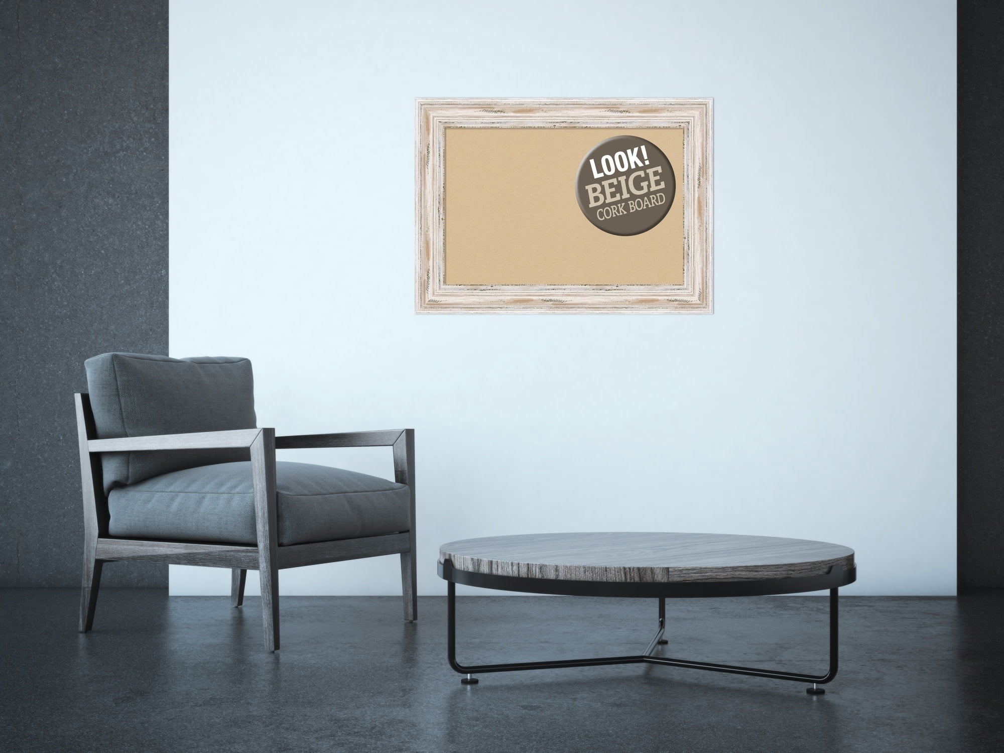 Amanti Art Grey Cork Board Wood Framed Alexandria White Wash Bulletin Board 29 in. x 21 in.