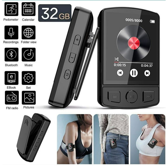 Wearable MP3 Music Player with Bluetooth 5.0, HiFi Sound, 1.8" Mini Screen, Lightweight Portable Audio Device for Running, Fitness, Travel, and Daily Commuting（32GB）