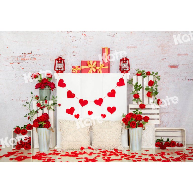 Kate Valentine Rose Photo Backdrop - 10x6.5ft Red Floral Photography Background, Microfiber Fabric