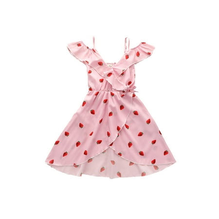 

SUNSIOM Toddler Girls Strawberry Printing Sleeveless V-Neck High Waist Dress