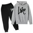 thumbnail image 2 of LRen Girls Sweatsuits Size 7 Long Sleeve Bow Print Hoodie Sweatshirt + Pants 2 Pieces Sweatsuit Regular Fit Tracksuit 2 Piece Back To School Outfits, 2 of 3