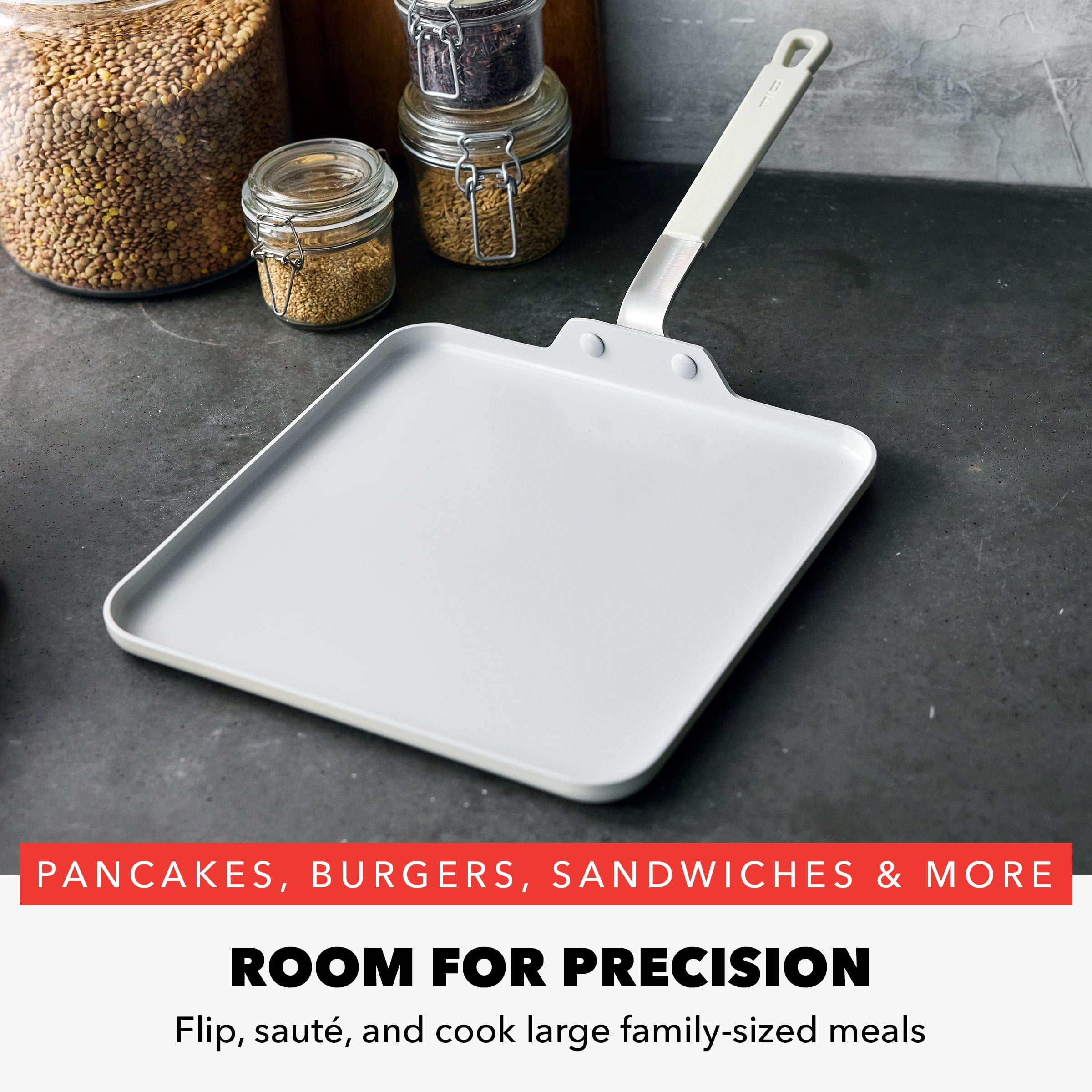 GreenPan Bobby Flay 11" Aluminum Ceramic Nonstick Square Griddle, Cream White, Dishwasher Safe