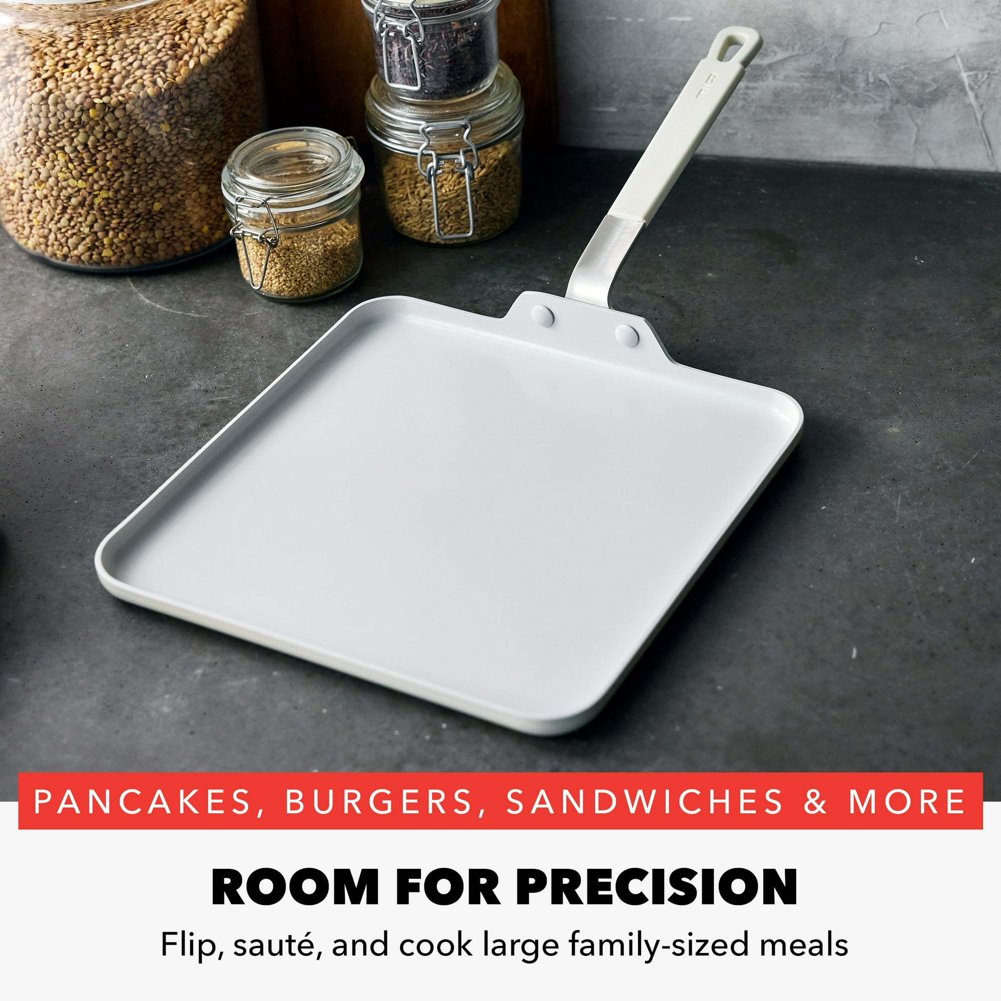 GreenPan Bobby Flay 11" Aluminum Ceramic Nonstick Square Griddle, Cream White, Dishwasher Safe