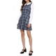 thumbnail image 1 of Vestido mini A-line de manga larga con cuello Peter Pan de cuadros para mujer Allegra K XL gris azul, 1 of 6