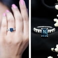 thumbnail image 3 of Rosec Jewels London Blue Topaz Solitaire Ring with Diamond Side Stones for Women - 6X8 mm, 10K White Gold, US 5.00, 3 of 9