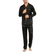 Keevoom Men's Silk Pajama Set Casual Long Sleeve Satin Pajamas Sleepwear