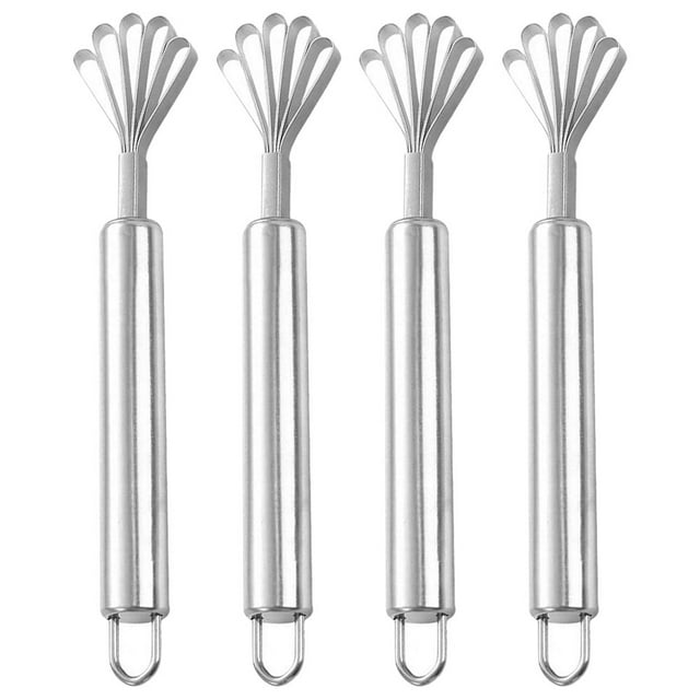 4 raspadores de carne de coco de acero inoxidable, removedor de escamas de pescado, herramienta de cocina multiusos, rallador de mano, herramienta de limpieza de pescado.