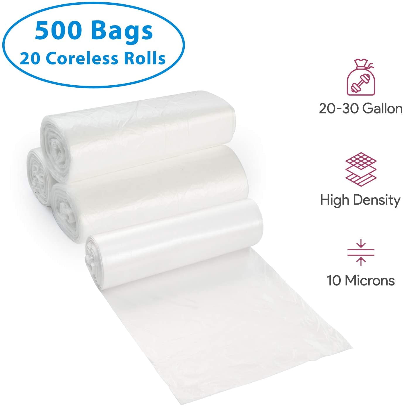 APQ Outdoor Trash Bags Large 30 x 37, Pack of 500 Clear Trash Can Liners,  Thin 0.63 Mil Polyethylene Big Garbage Bags Unscented, Leakproof Waste