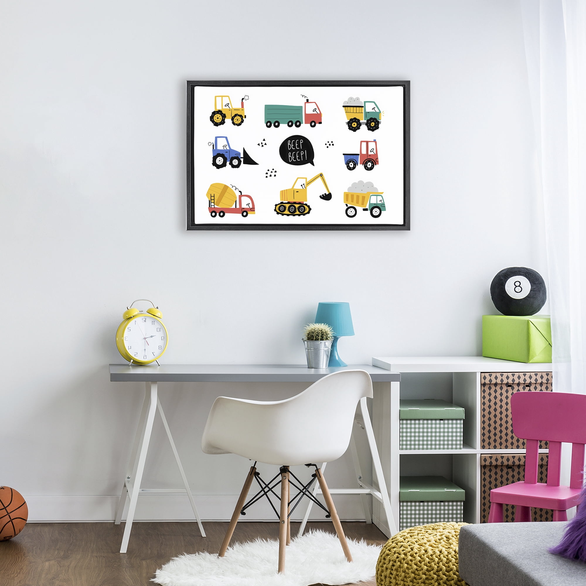 Stupell Industries Beep Construction Vehicles Black Framed Floater Canvas Wall Art, design by Creative Studio