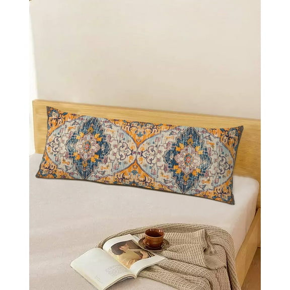 Vintage Geometric Floral Throw Pillow Cover,Contemporary Medallion Printed Rectangle Decorative Pillow Case Protector Soft Cushion Cover Lumbar Pillowcase for Couch Sofa Bedroom Car Decor 20x54 Inch