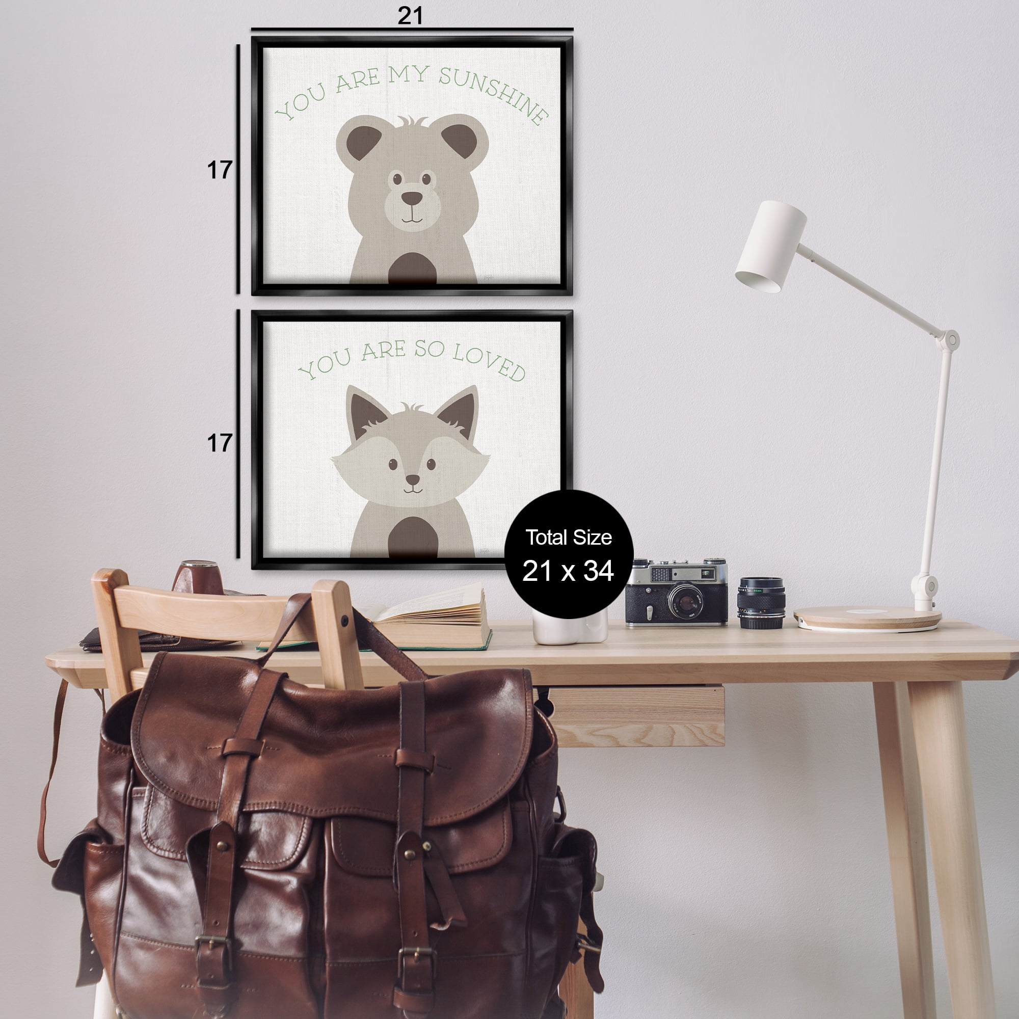 Stupell Industries Uplifting Kid's Animal Quotes Animals Painting Black Floater Framed Canvas Art Print Wall Art, 21 x 17, Set of 2