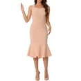 thumbnail image 1 of INSPIRE CHIC Women's Cocktail Sleeveless Sweetheart Neck Bodycon Fishtail Ruffles Midi Dresses L Pink, 1 of 6