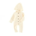 thumbnail image 3 of FYEGRE Wool Knitted Baby Bodysuit with Ribbed Waistband and Hooded Crawling Outfit for Boys and Girls 0-24 Months Beige 3-6 Months, 3 of 9