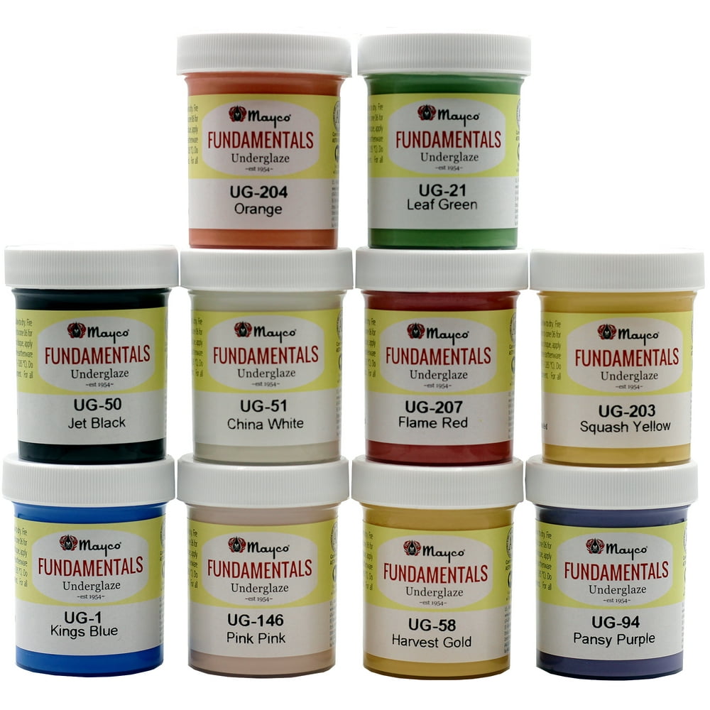 Mayco Underglaze Set 1 Set of 10 Assorted Colors in 2 ounce Jars