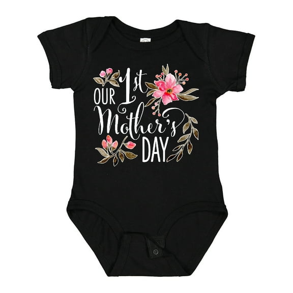 Inktastic Our First Mother's Day Pink Flowers Boys or Girls Baby Bodysuit