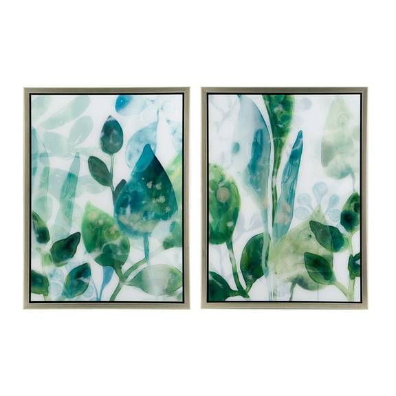 A&B Home Leaves in Shades of Greens Framed Printed Acrylic Wall Art - Set of 2
