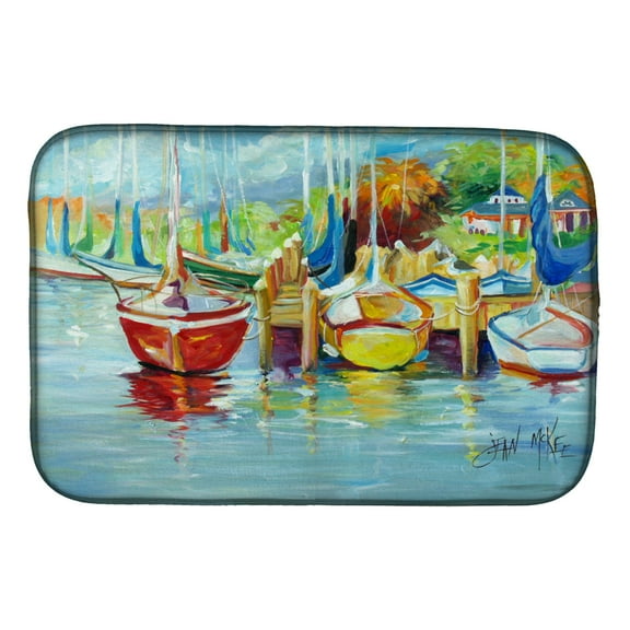 Caroline's Treasures On the Dock Sailboats Dish Drying Mat