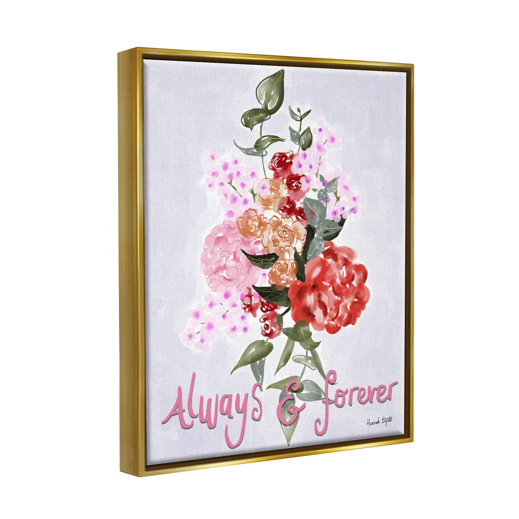 Stupell Industries Always & Forever Flowers Botanical & Floral Painting Gold Floater Framed Art Print Wall Art, 17 x 21