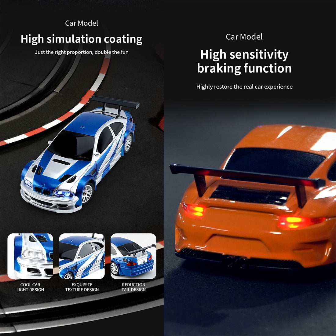 RC Drift Car, 1/43 Scale 2.4G 4WD Full Proportional Control Mini Electric Racing Drift Car with Lights Set, Hobbyist Gift for Teens and Adults