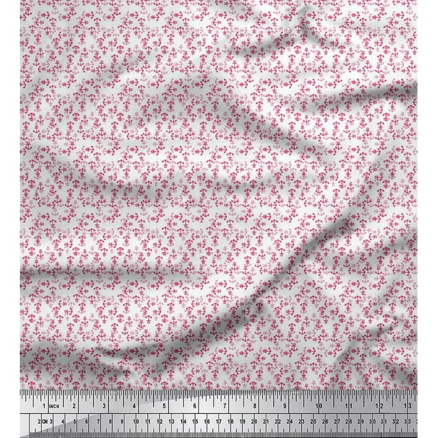 Soimoi Silk Fabric Anchor Hook Shirting Print Fabric by Yard 42 Inch Wide