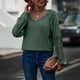 thumbnail image 3 of Camisa de manga larga de encaje con cuello en V para mujer Suelta Casual Moda Agradable para la piel Transpirable Cuello en V Color sólido Top de manga larga Verde L, 3 of 7
