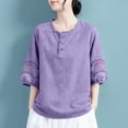 thumbnail image 5 of fatyb Plus Size Linen Shirts Embroidery Short Sleeve Button up Vintage Tops Casual Boho Blouses for Women, 5 of 7
