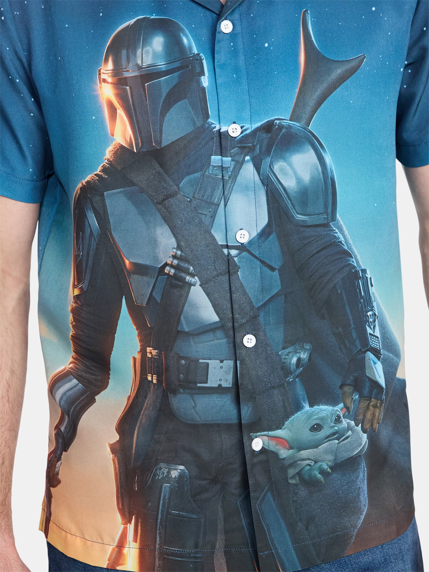 The Mandalorian Men's and Big Men's Mando Landscape Graphic Button-Up Shirt, Sizes S-3XL